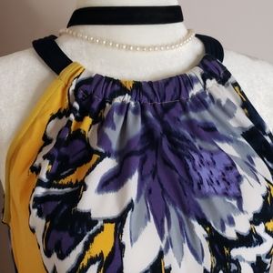 XS T TAHARI Floral Halter Keyhole back tank